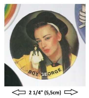 1980's Pinback Button of Boy George Made in USA Macaron Boy George Chapeau Melon