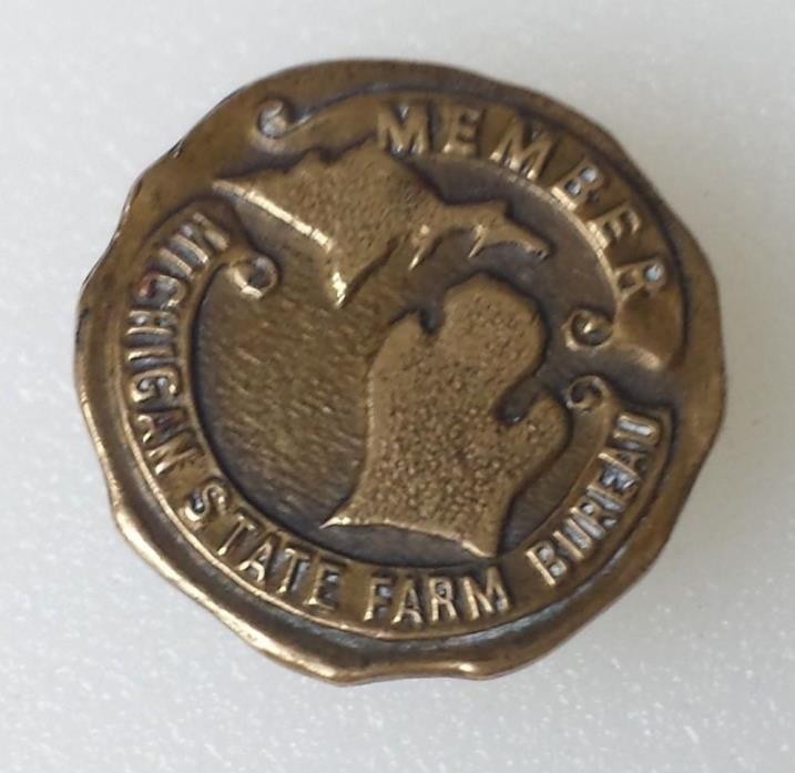Michigan State Farm Bureau Member Button Stud Vintage Whitehead Hoag Copper