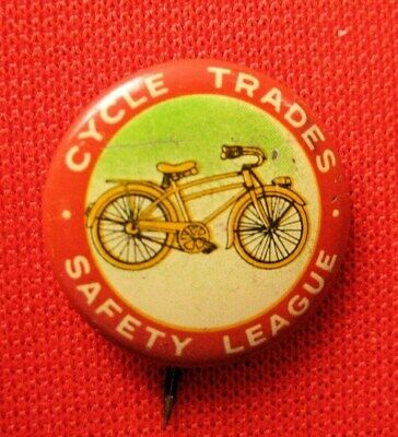 1930'S TIN LITHO CYCLE TRADES SAFETY LEAGUE CLUB MEMBERSHIP LAPEL PIN BICYCLE