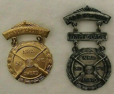 NRA 50 Feet Award Marksman Sharpshooter Pin Medal Badge Lot of 2