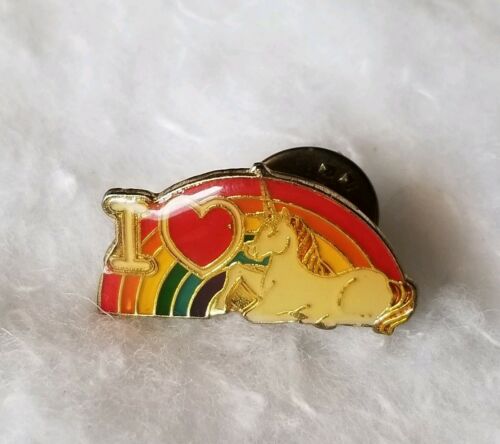 Vintage I  (Love) UNICORNS Rainbow Enameled Tack Pin, Lapel Pin, Hat Pin