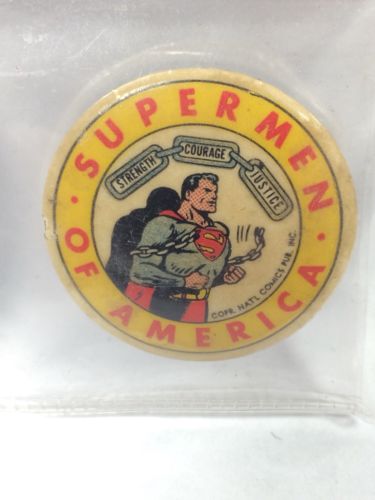 Vintage 1950s  Supermen of America Superman Fan Club Union Made pin button