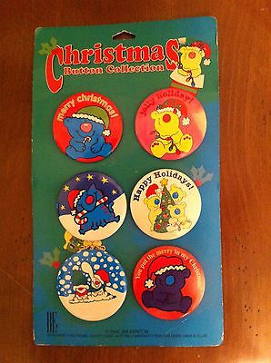 1992 CHRISTMAS BUTTON COLLECTION Jim Benton MERRY Holiday Happy Animals Buttons
