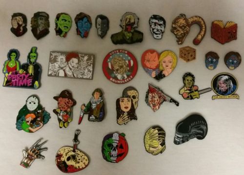 Enamel Pin Set of 28 Horror Pins - ROTLD, Freddy, Romero, Halloween, Friday 13th