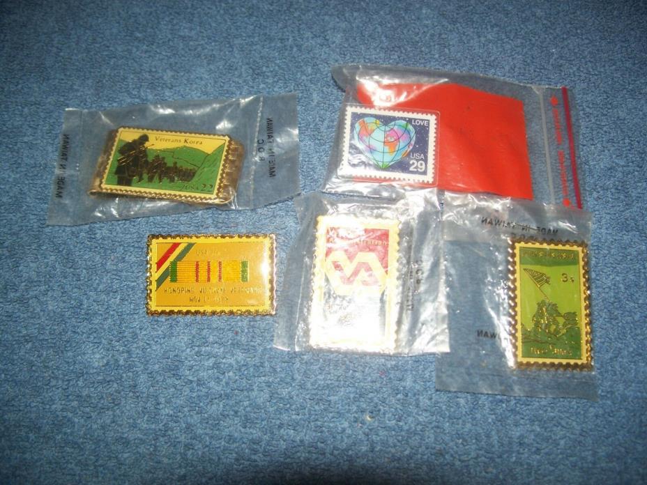 USPS Iwo Jima Vietnam & Love Postage Stamp Pins and Korean War Money Clip