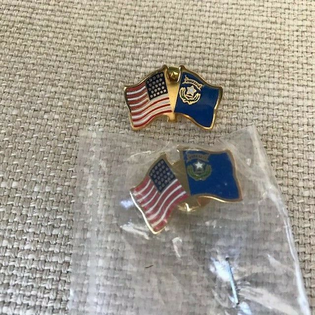 Nevada&USA Crossed Flags Lapel Pins. NIP. Lot of 2