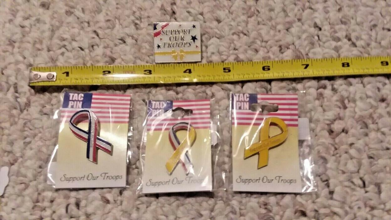 (100) 4 Diff. Patriotic Support Our Troops Hat Lapel Ribbon Pins Dealers Lot