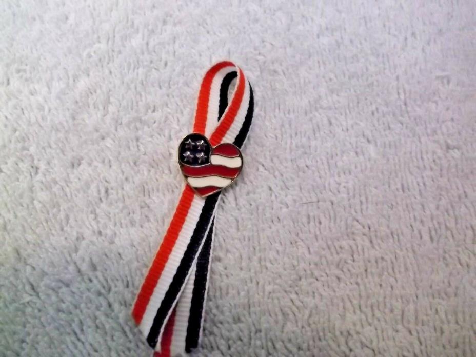 Avon 2001 Made In USA Patriotic Heart Lapel Pin With Red/White/Blue Ribbon