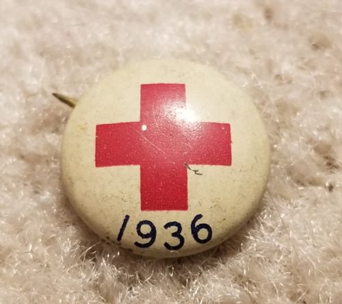 Vintage 1936 Red Cross Button Pin Back