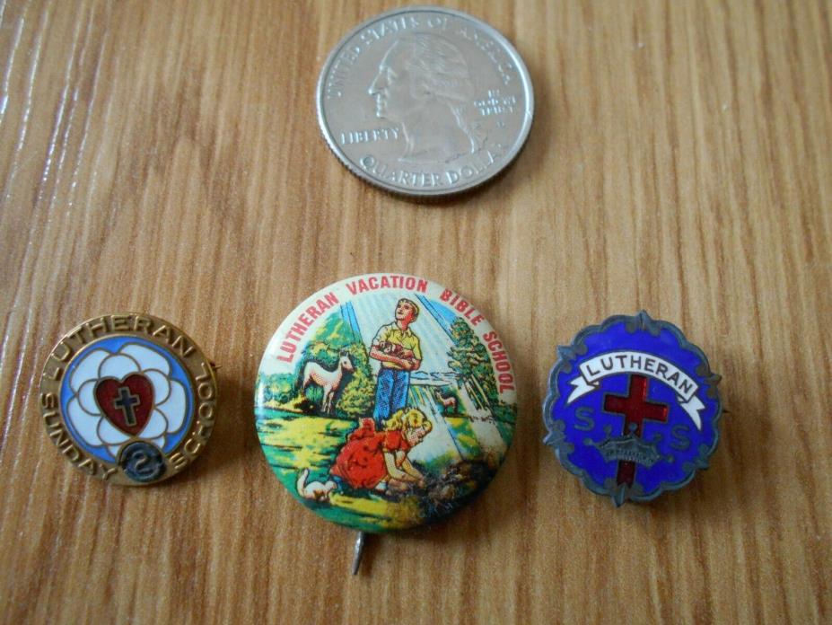 Vintage Lutheran SS Cross And Coat of Arms Pins and Pinback Button Bible School
