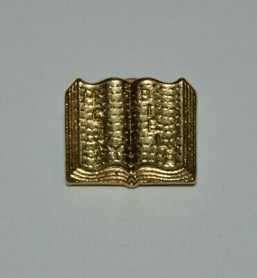 Nice Vintage Golden Metal HOLY BIBLE Book Shaped Religious Lapel Pin Rare