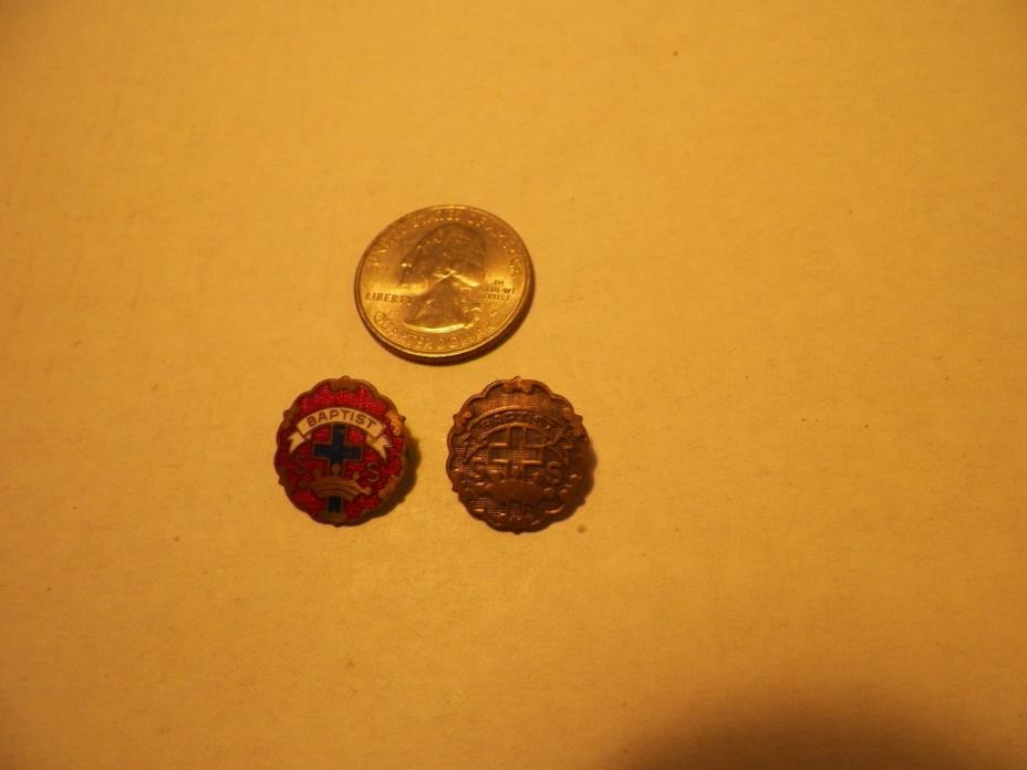2 Vintage Collectible Pins: Baptist Sunday School Cross & Crown Religious