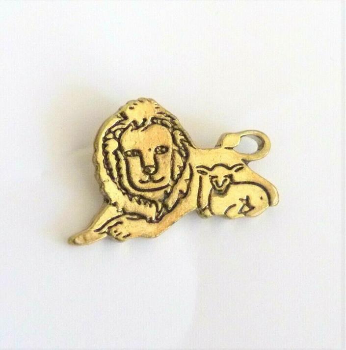 The Lamb with the Lion tie tack hat lapel pin gold tone Easter Religious Jesus