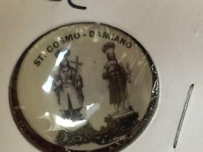 RELIGIOUS VINTAGE OLD ST COSMO DAMIANO STAMPED PINBACK