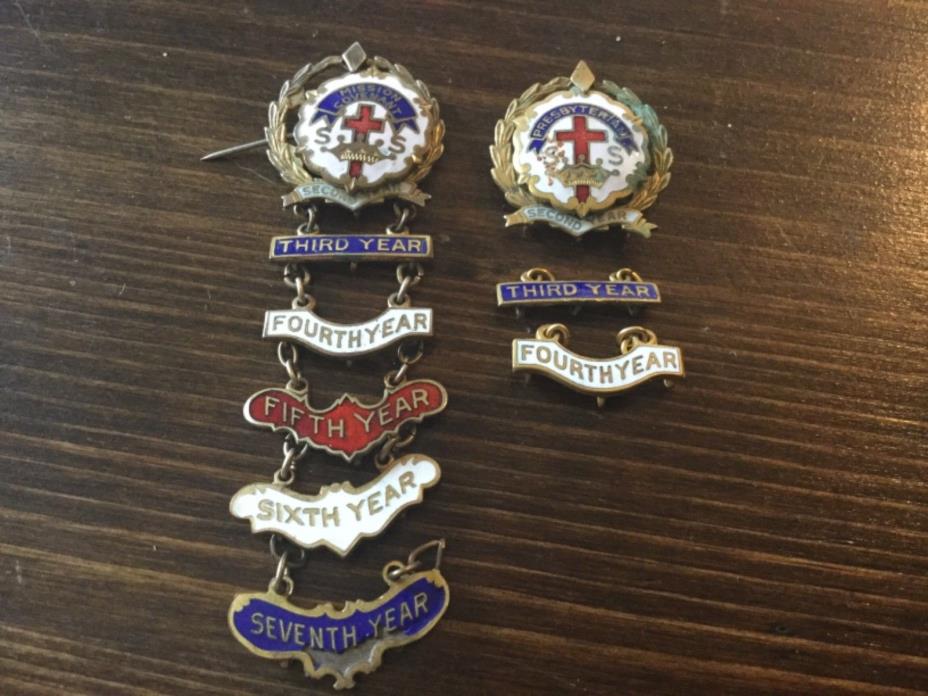 Vintage LITTLE CROSS AND CROWN SYSTEM  Sunday School Pins Presbyterian &Covenant
