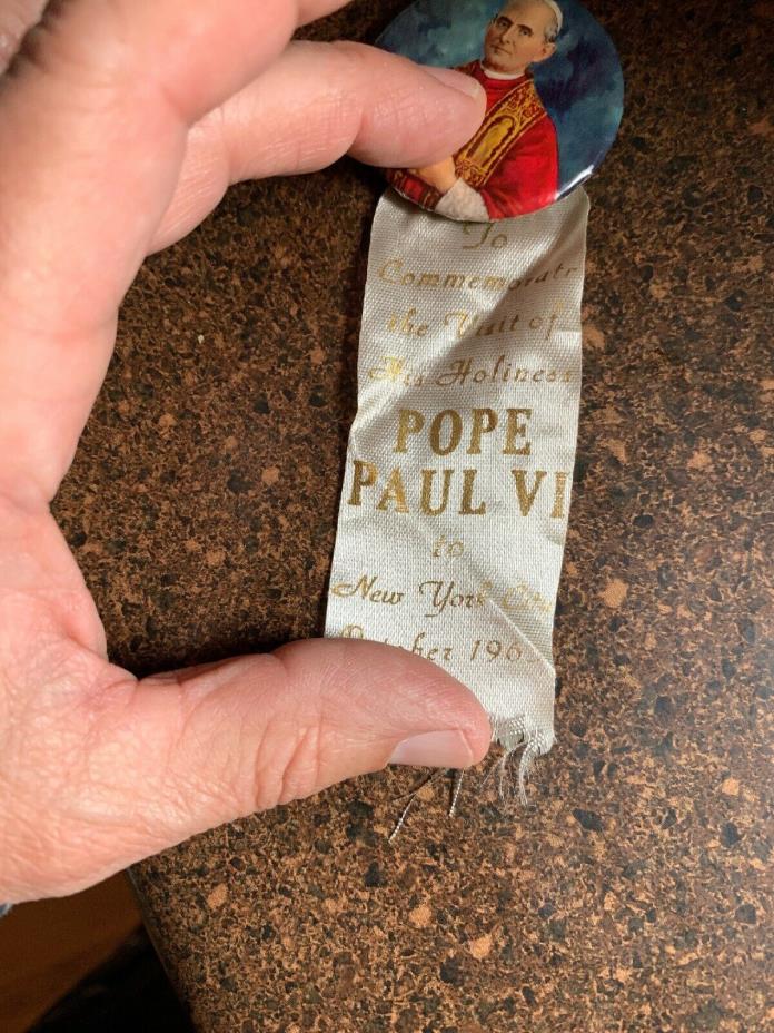 1965 Pope Paul VI Visit Pin Badge With Ribbon