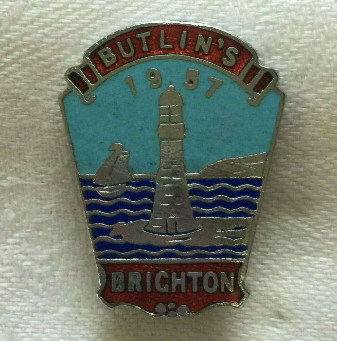 Vtg Butlins 1957 Brighton England Resort Holiday Camp Souvenir Lapel Pin Pinback