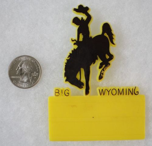 Vintage Big Wyoming Cowboy On Horse Hat Nametag Badge Pin Pinback #19032