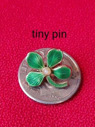 Vintage Tiny Green Four Leaf Clover Pin - 1950's Ireland Souvenir Pin