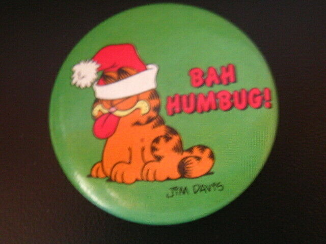 Vintage GARFIELD Christmas BAH HUMBUG Jim Davis COMIC BUTTON PIN BADGE