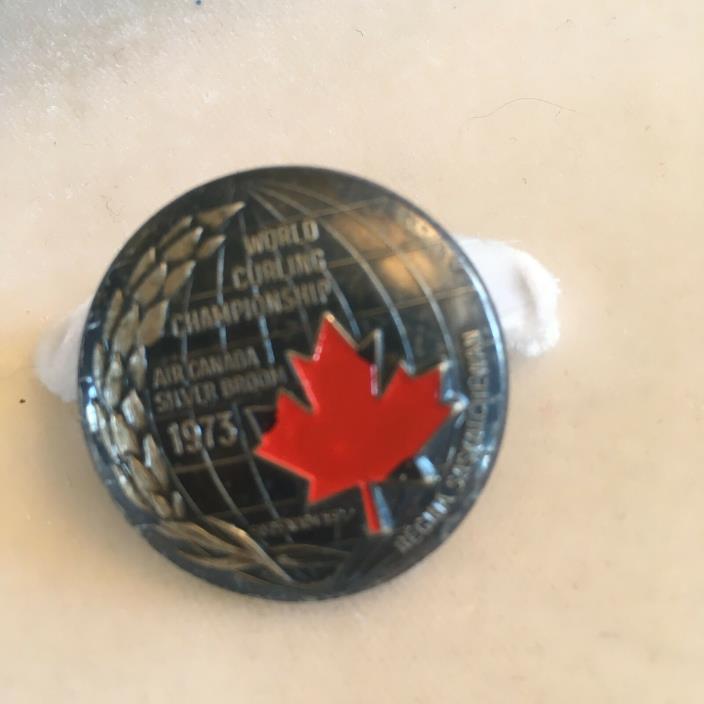 Vintage Curling Pin 1973 World Curling Championship Air Canada Silver Broom