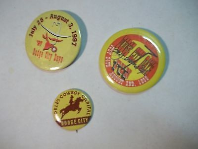 3 Old Dodge City Kansas Pinback Buttons 1997 & 1998