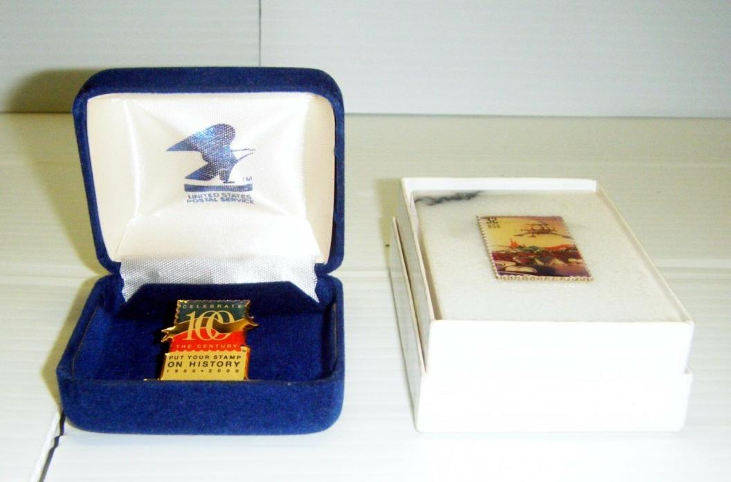 US Postal Collectible Anniv. Pin & Stamp On Marble