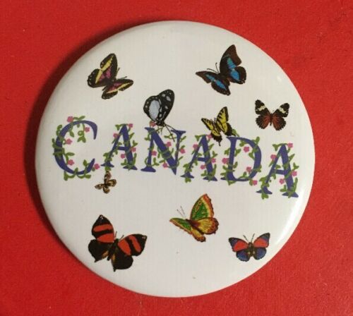 ?? Brand New Canada Button Pin White Butterflies Graphic Pinback Buttons Pins ??
