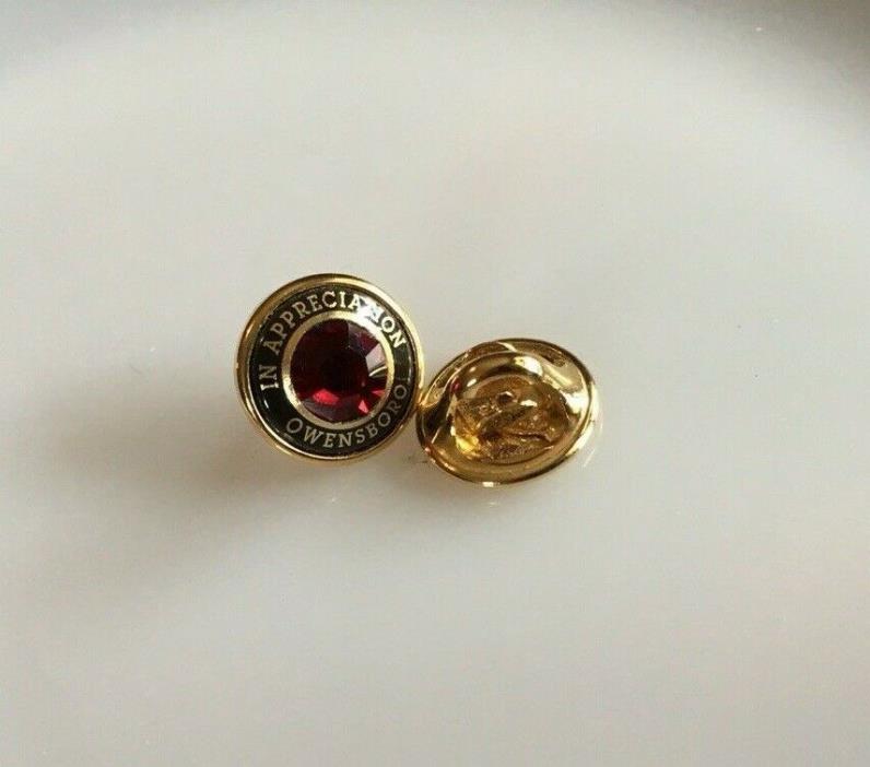 Owensboro KY Lapel/Tac Pin In Appreciation Gold Tone Enamel Red Center Stone