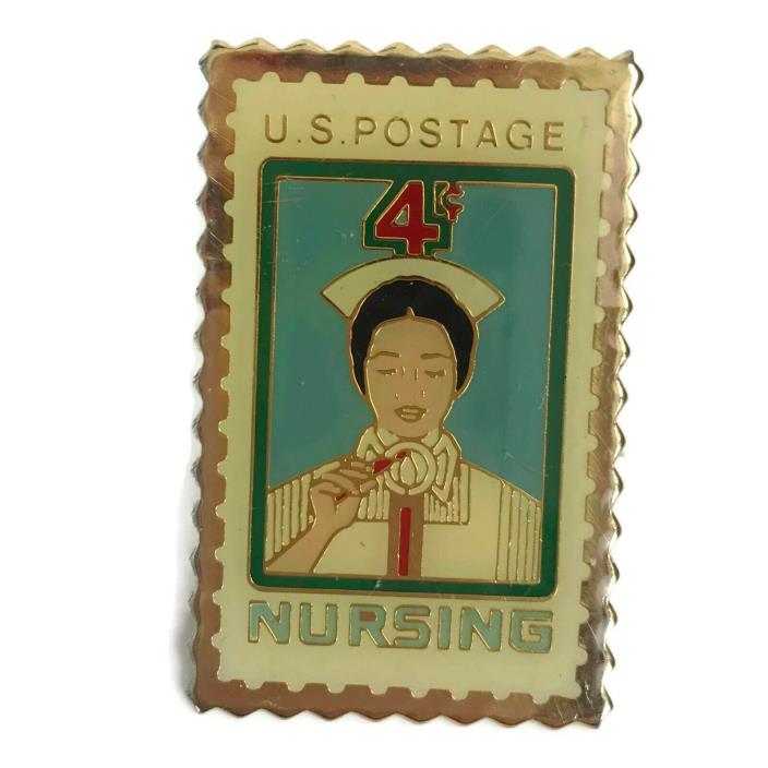 Vintage U.S. Postage 4 Cents Nursing Nurse Enamel Stamp Lapel Pin JG&A 1-1/2