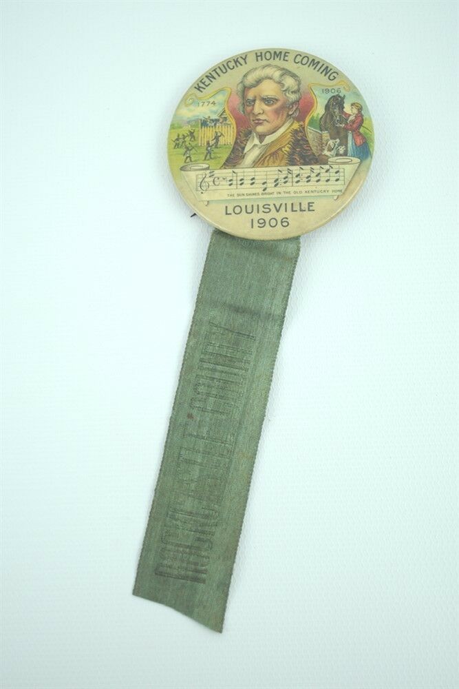 Antique 1906 Louisville Kentucky Home Coming Celluloid Button Daniel Boone VN