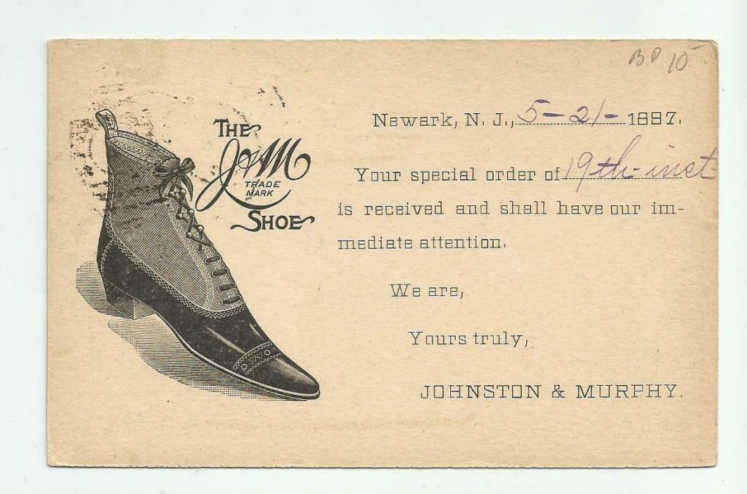 Johnston and Murphy J&M Shoe Postcard 1897 Special Order Receipt Newark NJ