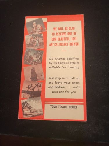 Texaco Company - 1941 Calendar Advertising Postcard