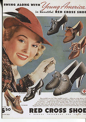 POST CARD WITH MAGAZINE ADVERTISEMENT RED CROSS SHOES FOR YOUNG AMERICA