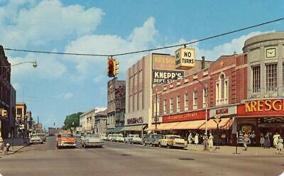 VINTAGE 1950 BAY CITY MICH. OLD CARS 1956 1958 CHEVROLET STOP LIGHT POSTCARD