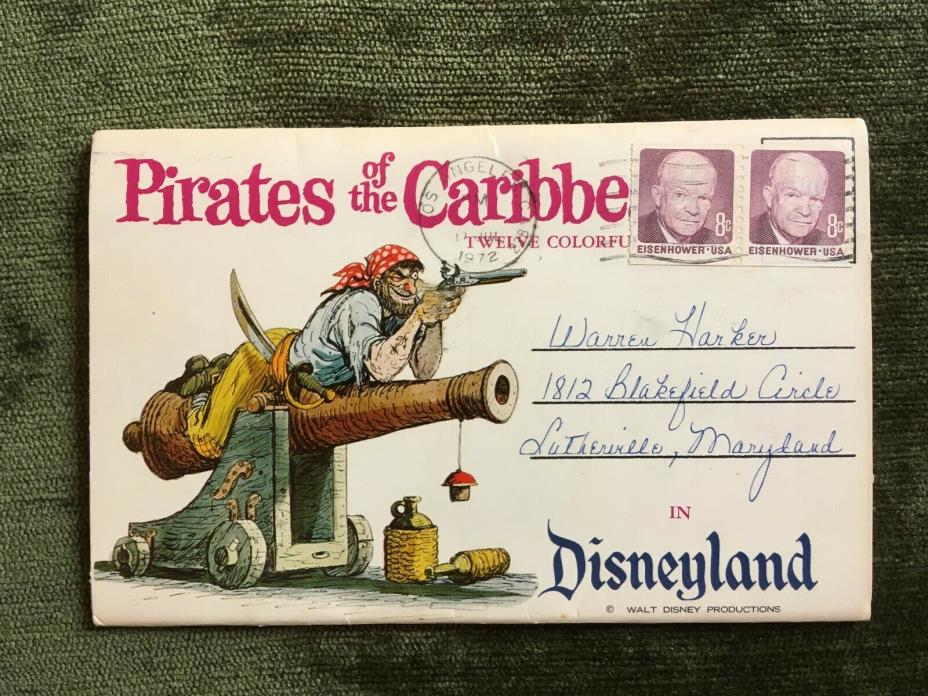 PIRATES OF THE CARIBBEAN DISNEYLAND FOLD-OUT POSTCARD PACKET 1972 12 PHOTOS
