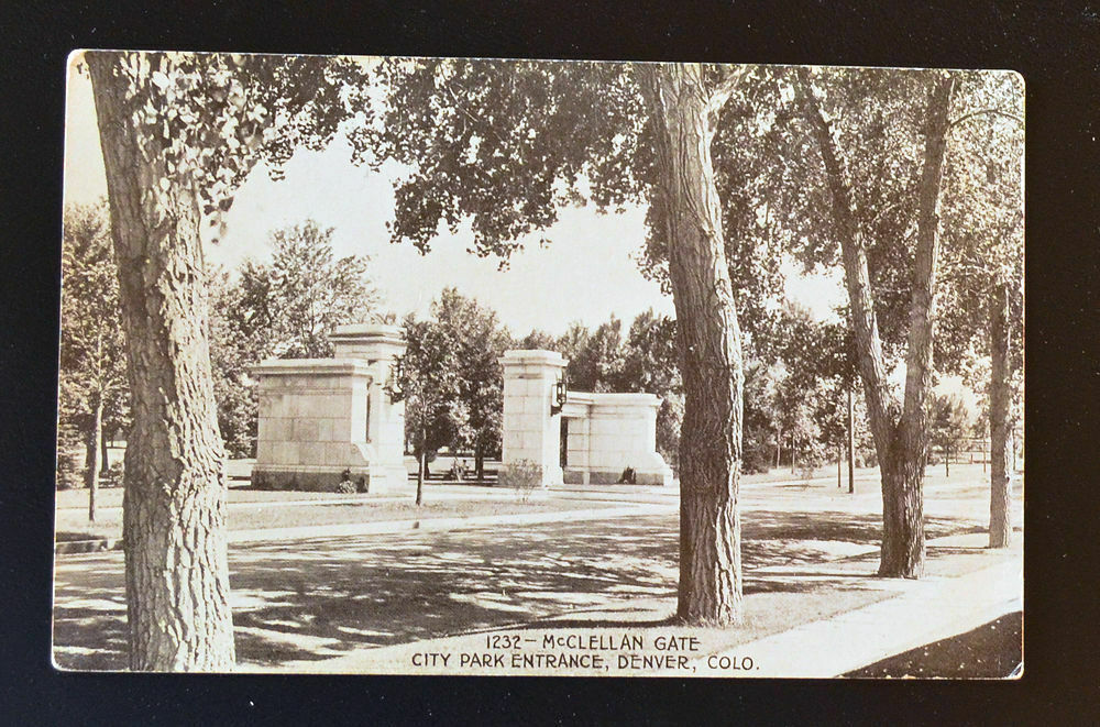 Postcard - antique, vintage, McClellan Gate, City Park Entrance, Denver CO. B&W