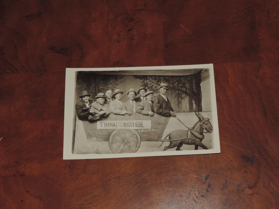 Antique Postcard Euclid Beach OHIO Men in Hats Real Photo Donkey Cart (pt452)