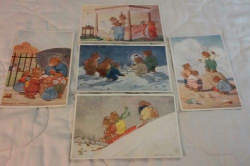 Lot 5 Vintage Post Cards by Margaret Tempest, Teddy Bears, England