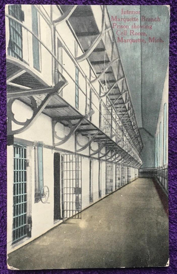 ANTIQUE 1914 MARQUETTE MICHIGAN POSTCARD = MARQUETTE PRISON CELLS