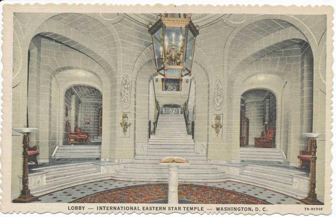 Washington DC Lobby Eastern Star Temple Postcard Linen Teich