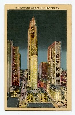 Rockefeller Center at Night in New York City, NY Color Postcard