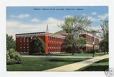 Library, Oregon State College, Corvallis, Oregon Color Linen Postcard