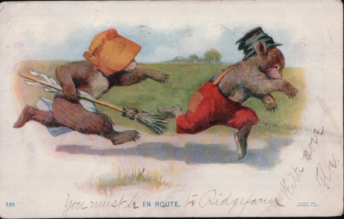A) comic Teddy Bears EN ROUTE posted Mar 5 1907