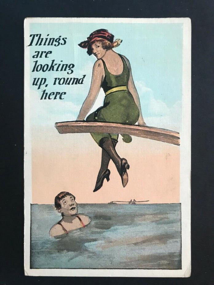 Vintage Humor Postcard Vintage Bathing Suit Hat
