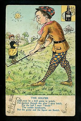Comic Vintage postcard Penny Awfuls Cartoon Series #5004 c1905 Golfer Whiskey