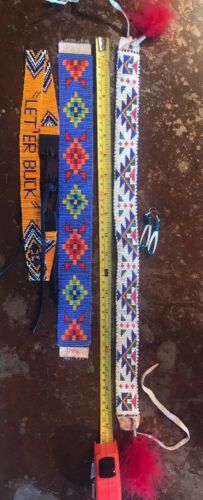 Indian Beaded Loom Pieces Choker Let’er Buck Hatband Lot