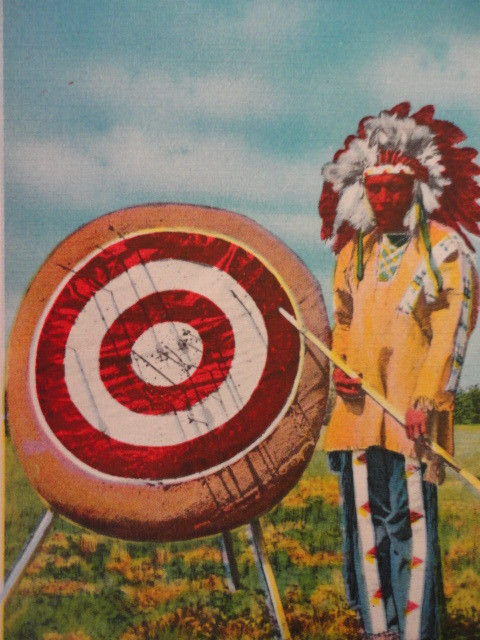 POSTCARD Cherokee Indian Marksman Bow & Arrow Indian Reservation Unused Vintage