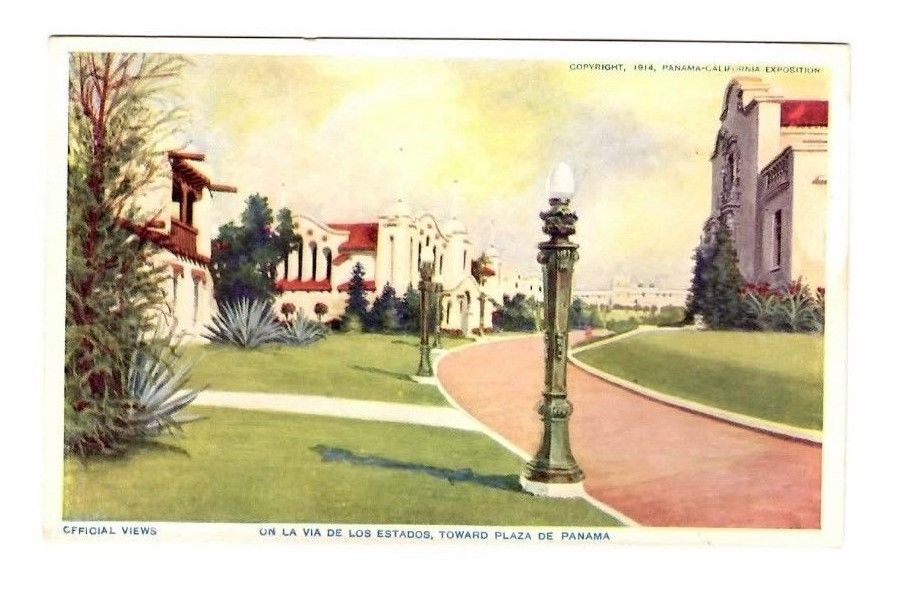 POSTCARD LA VIA DE LOS ESTADOS Plaza de Panama Panama-California San Diego