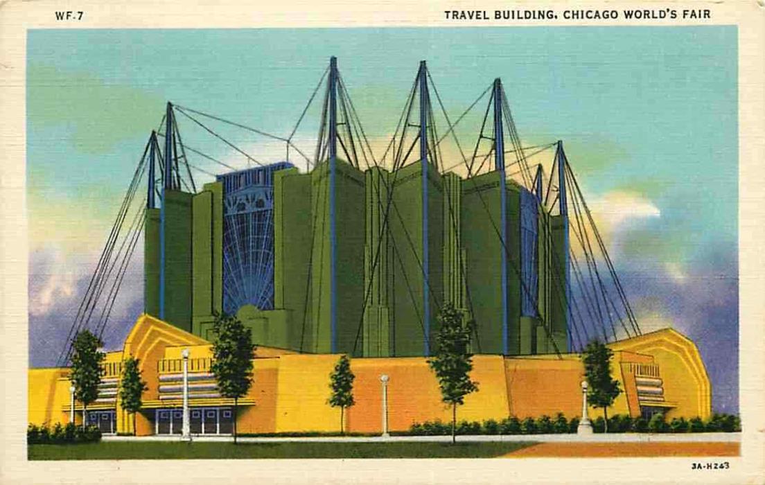 Linen Postcard Travel Building, Chicago World's Fair 1933 Chicago, Illinois